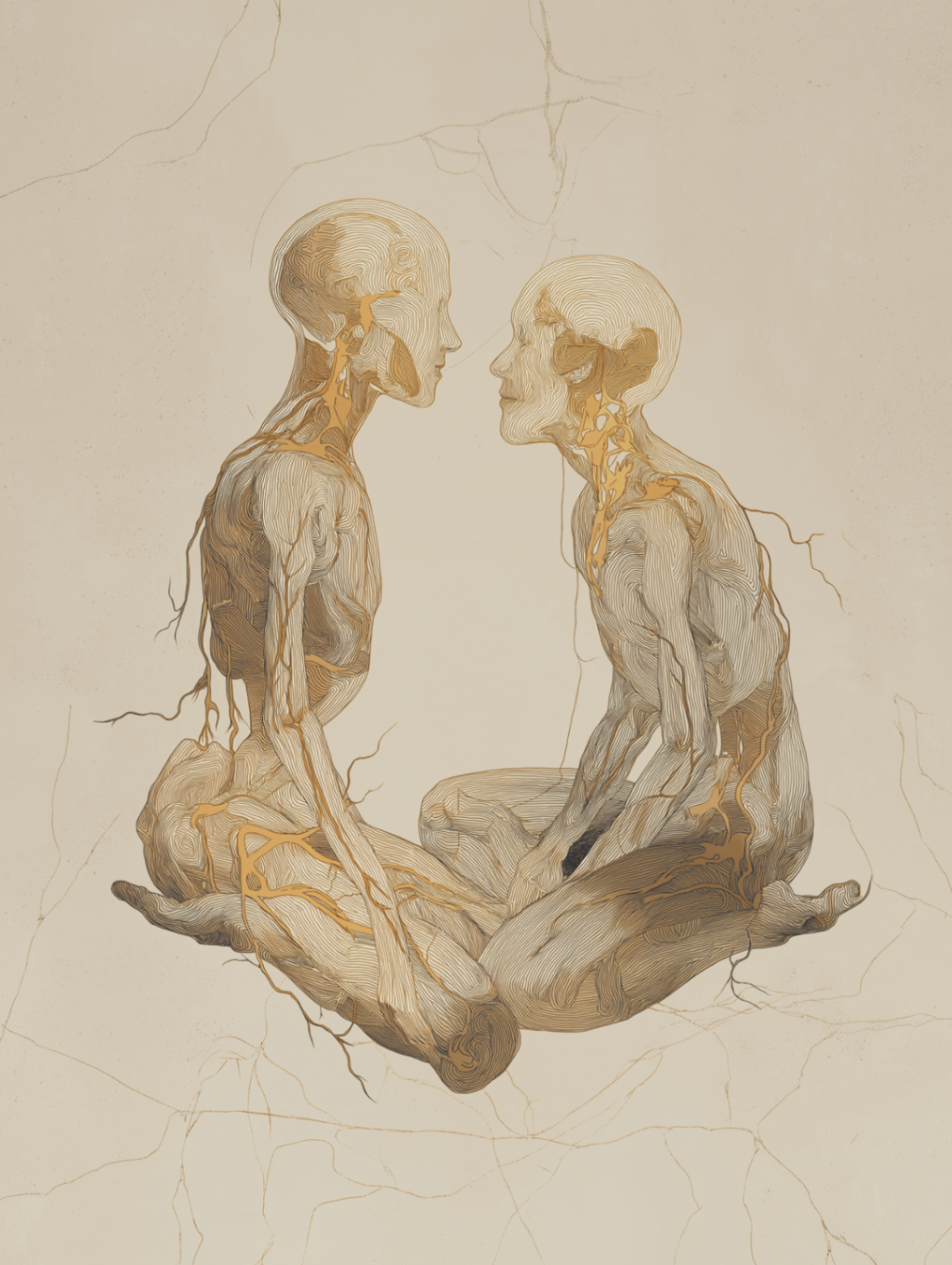 Two nervous-system figures seated facing one another